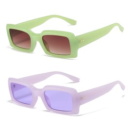 YUELUQU Women's Retro Rectangular Sunglasses 90s Square Nude Thick Frame Sunglasses Fashion Accessories (Green+Purple)