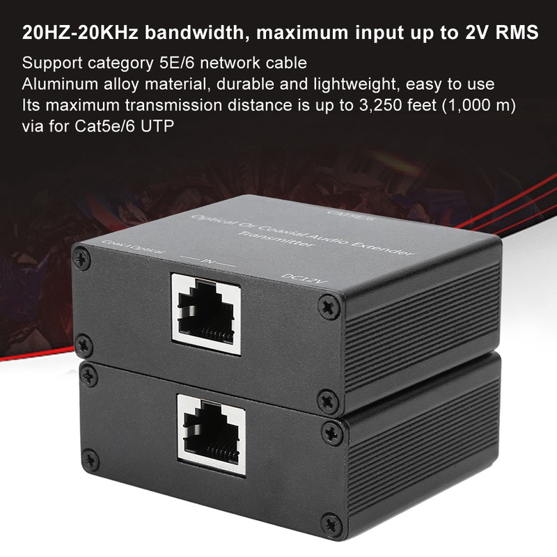 Digital Audio Extender Coaxial and Optical Fiber Converter for Cat5e/6