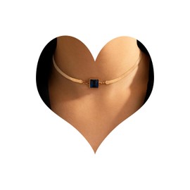 Wendalern Gemstone Herringbone Choker Necklace for Women Simulated Sapphire Birthstone Necklace Gold Flat Snake Chain Choker Petite Solitaire Clavicle Necklace Jewellery for Girls