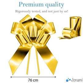Jonami Bow Car Large Gift Bow Giant Bow XXL 76 cm for Car, Golden Car Bow Large Giant Bow 18th Birthday Car Gold - Diameter 76 cm