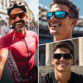 MAXJULI Sport Polarized Rectangular Sunglasses for Men Women, Sun Glasses 8122 NEW Black+Grey