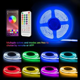 RGB COB Led Strip Kit, 9.8FT Ultra Bright (840LEDs/m) Bluetooth Led Lights with Smart App Control Remote, 24V Music Sync Led Lights, Color Changing Led Strip Lights for Bedroom, Indoor Home Decor
