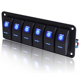 GGTA 6 Gang Aluminum Rocker Switch Panel Toggle Dash 5 Pin ON/Off 12V/24V Rocker Switch Panel Car Boat Switch, Blue LED Pre-Wired Switch Panel for Marine Boat Automotive Car RV Truck Vehicles