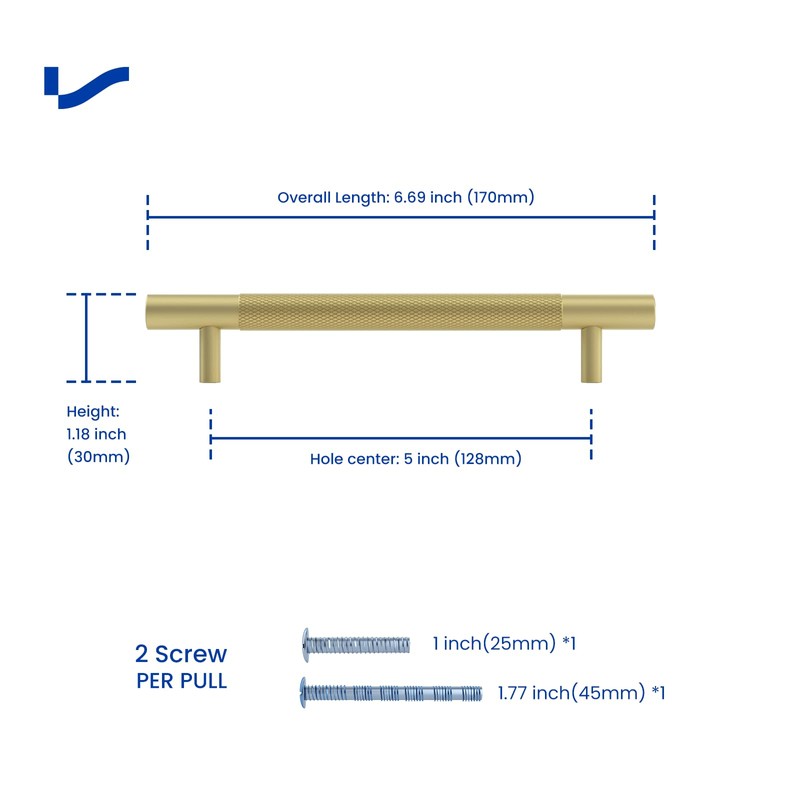 LONTAN 10 Pack Gold Kitchen Cupboard Handles 128mm Hole Centers