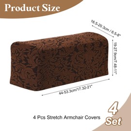 sourcing map 4Pcs Stretch Armrest Covers, Polyester Jacquard Soft Couch Arm Slipcovers Anti-Slip Furniture Protector for Chairs Couch Sofa Recliner, Dark Brown