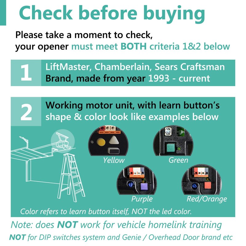 2 for Chamberlain Liftmaster Craftsman Garage Door Opener Remote 893LM