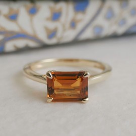 Madeira Citrin Baguette Vergoldet Sterling Silber Ring - Natürlicher Edelstein - Geburtstagsgeschenk - Weihnachtsgeschenk - Handgefertigte Geschenkideen für Frauen (Größe: US Size 8 / Diameter 18.2)