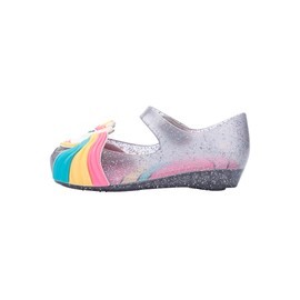 mini melissa Ultragirl Unicorn Mary Jane Flats for Kids, Glitter Clear/Pink, 11
