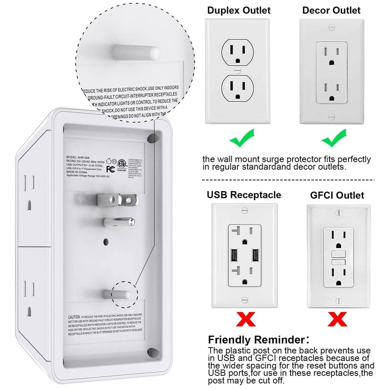 POWRUI Multi Plug Outlet Surge Protector - 6 Outlet Extender