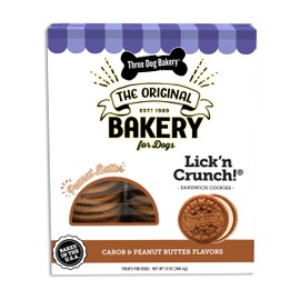 Three Dog Bakery Lick'n Crunch Sandwich Cookies Premium Dog Treats with No Artificial Flavors, Carob and Peanut Butter Flavor, 13 Ounces (Pack of 1)