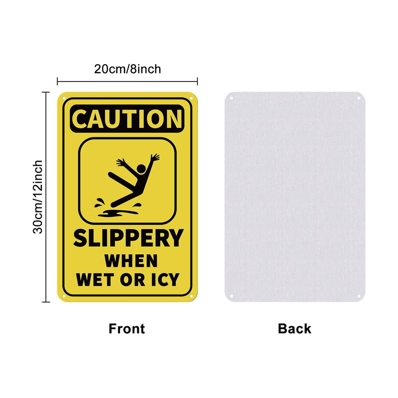 GLOBLELAND Caution Slippery When Wet or Icy Sign 20x30 cm