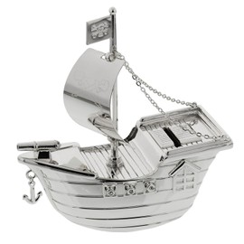 Christening Gifts. Silverplated Pirate Ship Money Box