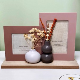 Dried Flowers Multi Photo Frame On Stand Matt Blush Pink Rustic Bottle Vase Gift