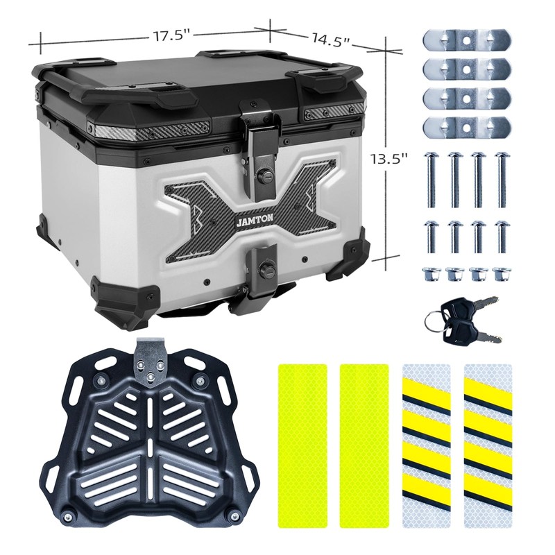 JAMTON 45L Motorcycle Top Case, Aluminum Motorcycle Tail Box Trunk