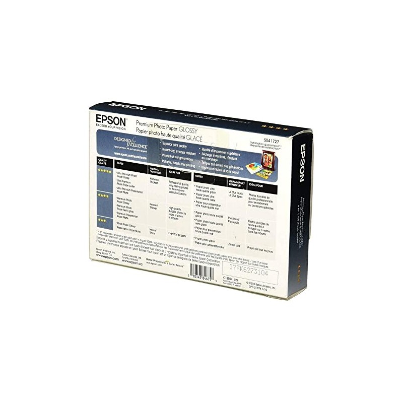 Epson S041727 Premium Photo Paper, 68 lbs., High-Gloss, 4 x