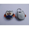 GENUINE LEATHER KEY RING WITH FUNNY OWL PENDANT, SILVER/BROWN, 6