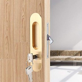 TOPINCN Cerradura para Puerta corrediza Manija de aleación de Zinc Cerradura antirrobo con Llaves Estilo campestre para Muebles de de Granero(Oro)