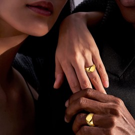 Bestyle 18K Gold Plated Band Ring Square Shape Gold Signet Ring Chunky Simple Plain Solid Stainless Steel Casual Ring Rerto Biker Statement Ring Stackable, Size 13