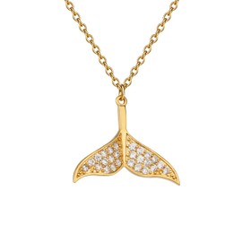 Lauren-Spencer Whale Tail Necklace for Women Gold Plated Dainty Mermaid Dolphin Whale Fish Tail Pendant Necklace with CZ Crystal for Women Summer Beach Ocean Surfer Jewelry Gift