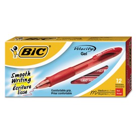 BIC RLC11RD Gel-ocity Retractable Gel Pen, Red Ink, .7mm, Medium, Dozen