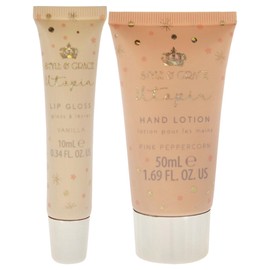 Style and Grace Utopia Glitter Bag Set for Women - 3 Pc 1.7oz Hand Lotion, 0.34oz Lip Gloss, Sequin Bag