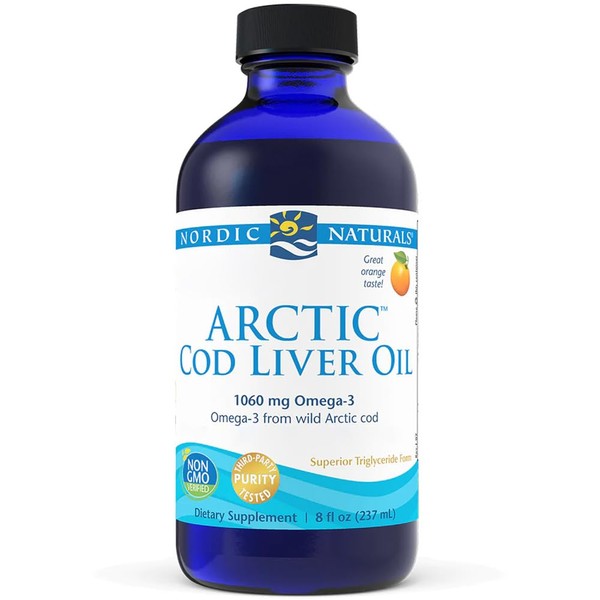 Nordic Naturals, Arctic Cod Liver Oil, 1060 mg di Omega-3 dall'Olio di Fegato di Merluzzo, con EPA e DHA, Gusto Arancia, 237 ml, Testato in Laboratorio, Senza Soia, Senza Glutine, Non OGM