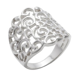 Silverly Women's 925 Sterling Silver Wide Filigree Spiral Pattern Swirl 20 mm Ring, Sterling Silver