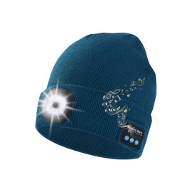 Keains Bluetooth Beanie with Light, Musical Knit Hat with Headphones and Built-in Speaker Mic, Gifts for Men Women Dad Blackish Green