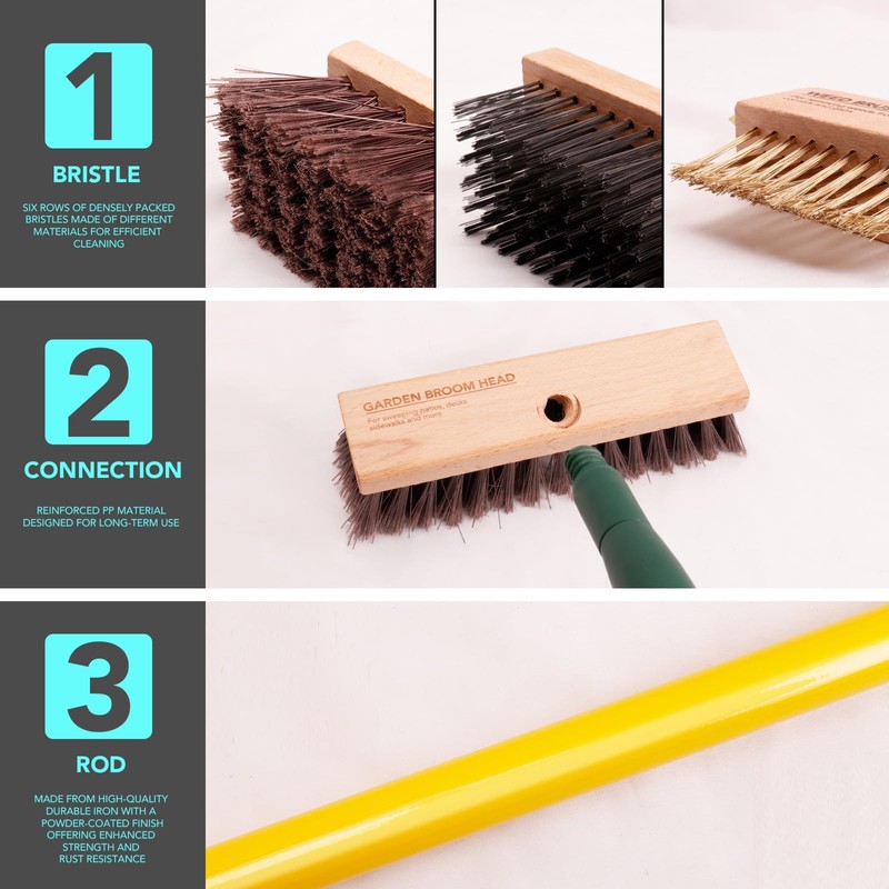 XSSIVE 3-in-1 Wire Broom & Garden Brush Set – Adjustable