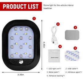Car Interior Ceiling Roof Light, 8 Colors USB Rechargeable Vehicle Dome Light 18LEDs Lamp with Button Switch, Universal Magnetic Wireless Dome Lamp for Car Truck RV Camper (Black)