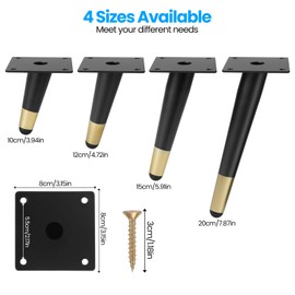 FOGAWA Pack of 4 Slanted Furniture Feet, 10 cm, Metal Conical Furniture Legs, Black + Gold, Replacement Furniture Feet, Cabinet Feet, Sofa Feet with Screws for Sofa, TV Cabinet, Bed, Coffee Table,