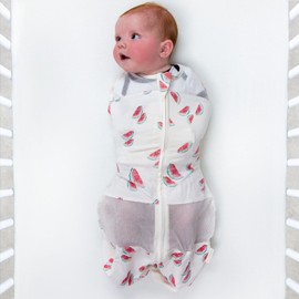 Happiest Baby Sleepea 5-Second Swaddle - 100% Organic Cotton Baby Swaddle Blanket - Doctor Designed Promotes Healthy Hip Development (Ivory Watermelons, Small)