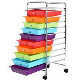 ARLIME 10-Drawer Storage Cart, 10 Drawer Trolley, Rolling Organizer Cart, Scrapbook Paper Organizer, Suitable for Office and School, Rolling Office Storage Tools (Colorful Rainbow)
