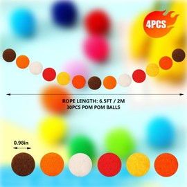 4 Pcs Orange Brown Pom Poms Garland, 6Ft Long 30 Balls Felt Ball Garland, Pastel Pom Poms String for Birthday Party Thanksgiving Wall Christmas Tree Decor