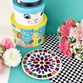 Forkart CNJYK5 Cute Handmade Glass Moissanite Coaster, Flower, Pink