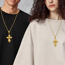 SILBAZ - Collar de cruz de acero inoxidable para hombre, joyería religiosa, regalo de cumpleaños para padre e hijo, Acero inoxidable, Sin piedra preciosa