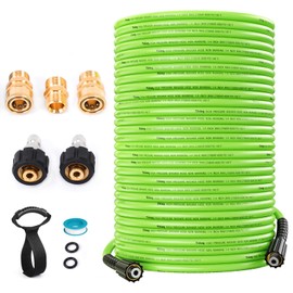Pressure Washer Hose 100FT 1/4”, 4000 PSI Kink Resistant High Pressure Hose M22 14mm Thread, Flexible Extension Replacement Hose with 3/8 Quick Connect Adapters for Power Washing