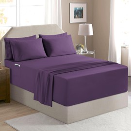 Elegant Comfort Luxury Soft 6-Piece 1500 Premium Hotel Quality Bed Sheet Set with Extra Deep Pockets 18-24 Inch, Wrinkle Free, Storage Pockets, Extra Deep Pocket 6PC Sheets, Queen, Purple