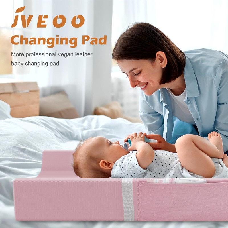 JVEOO Vegan Leather Baby Changing Pad, Waterproof & Wipeable Soft