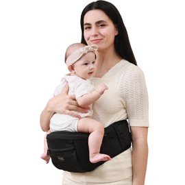 SUNVENO Baby Hip Carrier, CPC-Certified Ergonomic Carrier for 7-45lbs with Adjustable Extended Waistband, Non-Slip Hip Seat Surface for Newborns & Toddlers, All Seasons Infant Carrier, Black