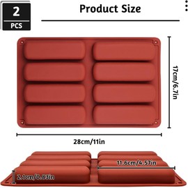 VITAPREP Finger Biscuit Silicone Molds, 2 Pack 8 Cavity Cereal Bars Baking Mould Non-Stick Chocolate Bar Mold for Candy, Eclair, Bread, Muffin, Soap & Resin Reusable & Flexible Baking Tray