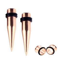 Bngukju 9mm Stainless Steel Ear Gauge Taper Stretching + Single Flare Plugs Flesh Tunnel Kit with O Rings 2 Pairs (Rose Gold 9MM)