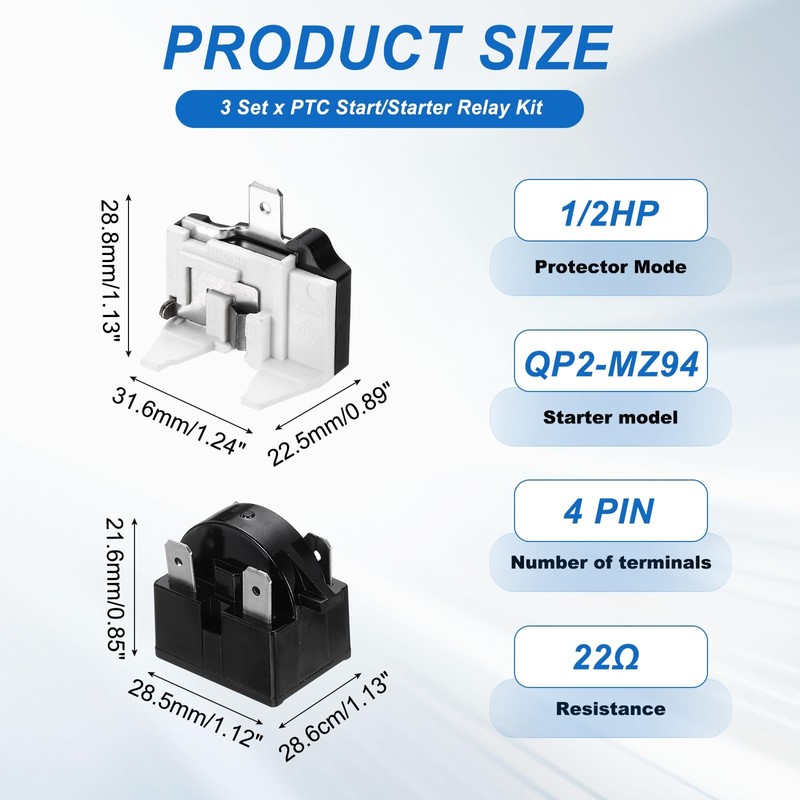 MECCANIXITY 3 Set PTC Refrigerator Starter Relay 22 Ohm 4