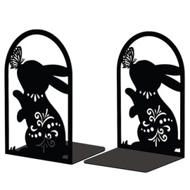 Peacoblue Metal Bookend Stopper Holder Stand for Shelves Decorative, 4.7"x3.5"x7.9" Modern Creative Heavy Duty Study Bookends Stoppers Holder Stand for Desk Shelf, 1 Pair (Rabbit and Butterfly)