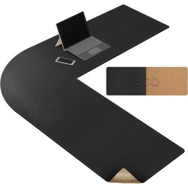 MAIDERN (47” + 47”) x 15.7” L Shaped Corner Desk Mat, Cork & Leather Reversible Desk Pad for Gaming Computer Office Home (Black)