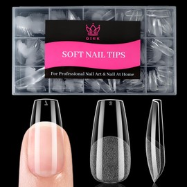 Qiek Medium Coffin False Nail Tips, 15 Sizes 510 PCS Clear Soft Press On Fake Nail Pre-shaped Half Matte Full Cover Gel Nail Tip Extensions Strong Thick Long Lasting for DIY Beginners & Salon Manicure