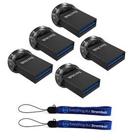 SanDisk Ultra Fit USB 3.1 Low-Profile Flash Drive (5 Pack) SDCZ430 Pen Drive Bundle with (2) Everything But Stromboli Lanyard (128GB FD Ultra Fit)