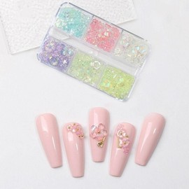 Nail art lovely wedding nail beads flower stone 6-piece set (WACF525) / 네일아트 러블리 웨딩네일 비즈 플라워 스톤 6종 세트 (WACF525)