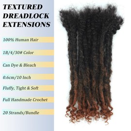 Textured Locs Extension With Curly Ends 100% Permanent Human Hair Dreadlock Extensions 0.6cm Width Can Be Dyed Bleached Full Handmade Loc Extension for Men Women (1B/4/30#, 10 Inch/20 strands)