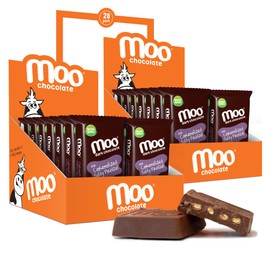 Moo Chocolates All Natural Dark Chocolate Mini Bars with Caramelized Salty Pretzel 0.7 oz, 28 ct (Pack of 2) | 100 Calorie Snacks for On-the-Go, Lunchboxes, Office